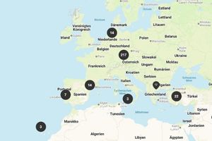 Europakarte mit den Reisezielen und Trainingslager-Standorten von SOCCATOURS